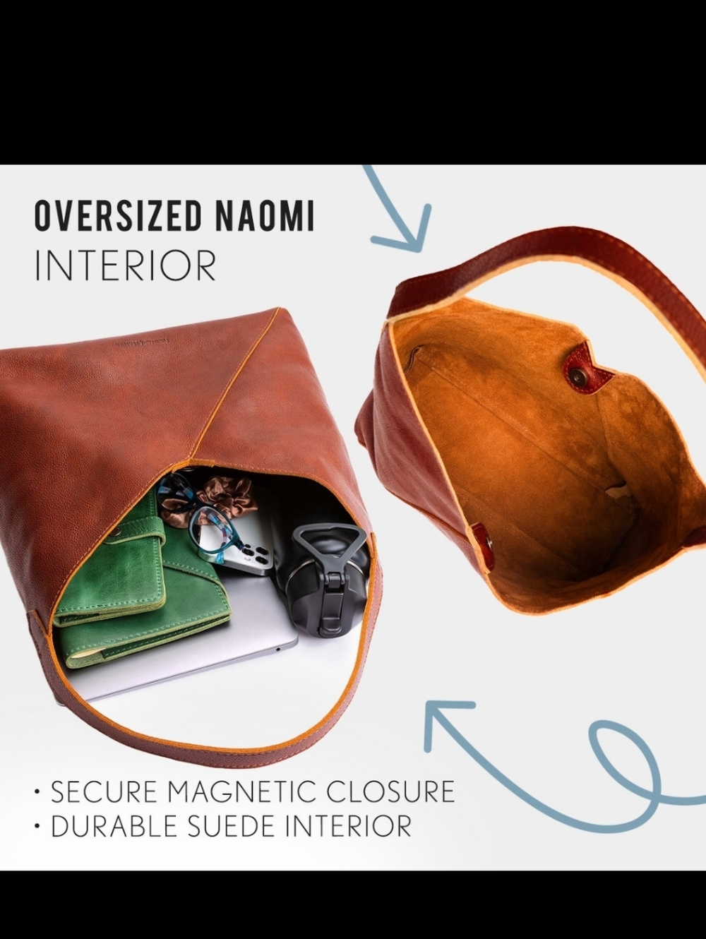 Portland Leather Goods Oversize Naomi Pebbled Black - Picture 6 of 13